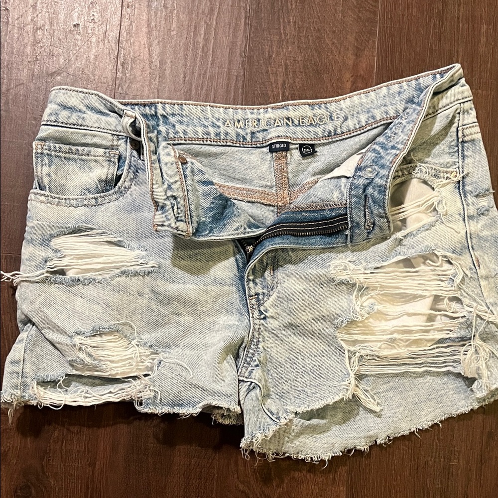 TWO American Eagle Outfitters Ripped Light Blue Jean Shorts